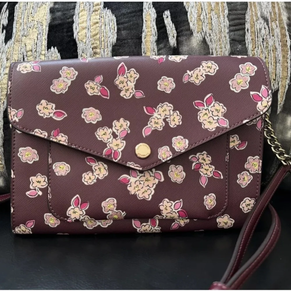 Kate Spade Frosted Floral Tinsel Flap Crossbody Bag/Clutch In Deep Berry